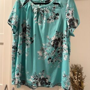 Torrid Teal and Black Floral Blouse